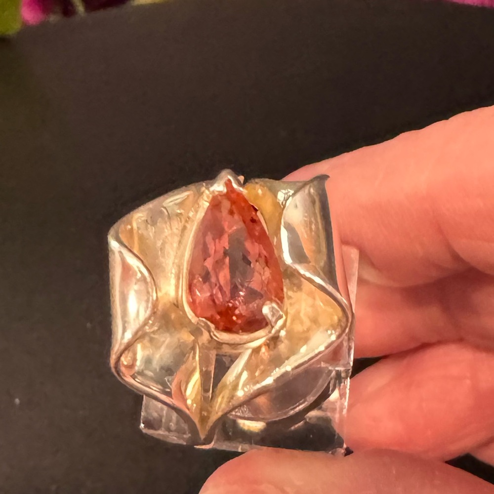 NWT Designer Peach Tourmaline Sterling Ring Size 8 - Picture 3 of 5